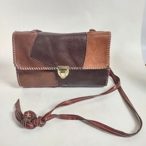 Vintage Patchwork Leather Small Brown Tan Crossbody Bag Boho Cottagecore 70s 80s
